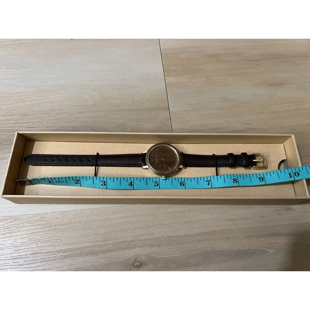 New In Box Women's $350‎ Woodstone Watch Serenity Walnut Gold Jewelry Leather